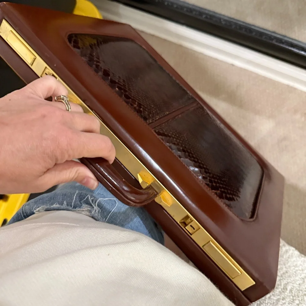 rare vintage mid century leather and snake briefcase.